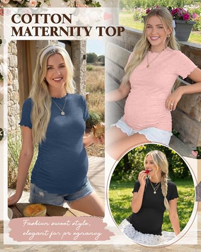 Ficerd 4 Pack Women's Maternity Pregnancy Tops - color: Black, Light Green, Light Pink, Gray Blue, size: Medium