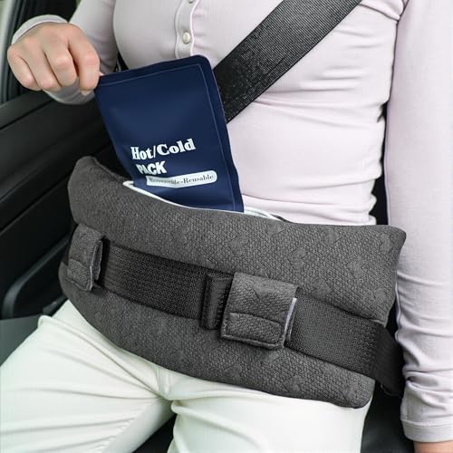 Seat Belt Pillow Post-Surgery – With Ice/Hot Pocket for C-Section, Grey - color: Dark Gray, size: Large