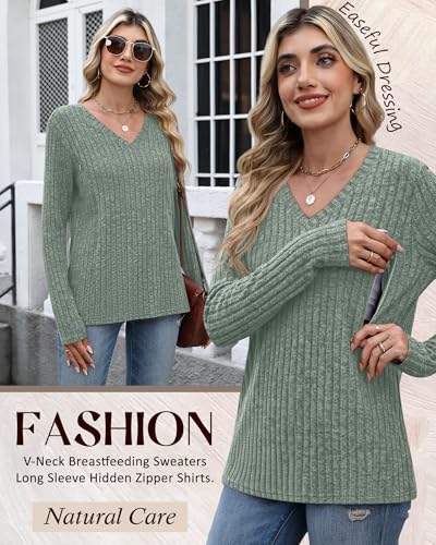 Women's Maternity Nursing Tops Mama Clothes - color: Green, size: X-Large