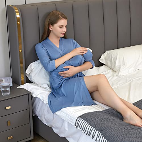 Galabloomer Maternity Robe and Receiving Blanket, Matching Mommy Labor Robe - color: Denim Blue, size: Medium