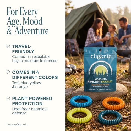 Cliganic Mosquito Repellent Bracelets for Kids & Adults, Natural, 100 Pack - size: Pack of 100