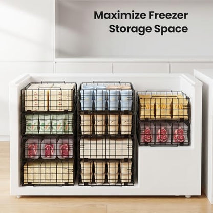 Reinforced Freezer Organizer Bins, 2 Pack Heavy Duty Metal Freezer Baskets, Stackable Deep Freezer Storage with Handles, Maximize Chest Freezer Space, No Assembly Required - size: 2 Pack