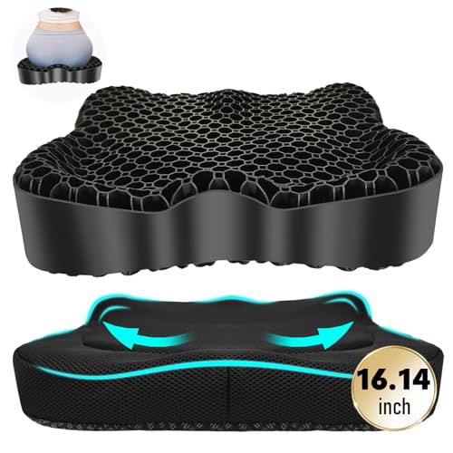 NEW-Vi Gel Seat Cushion, Thickened Big Breathable Honeycomb Design Absorbs Pressure Points Gel Cushion with Anti-Slip Cover Seat Cushion for Office Chair Home Car Seat Cushion - color: Black, size: X-Large(16.1"*14.2"*2.95")