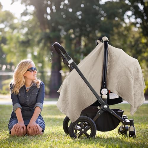 Metplus Muslin Car Seat Cover for Babies, 100% Cotton Infant Carseat Canopy - color: Cereal
