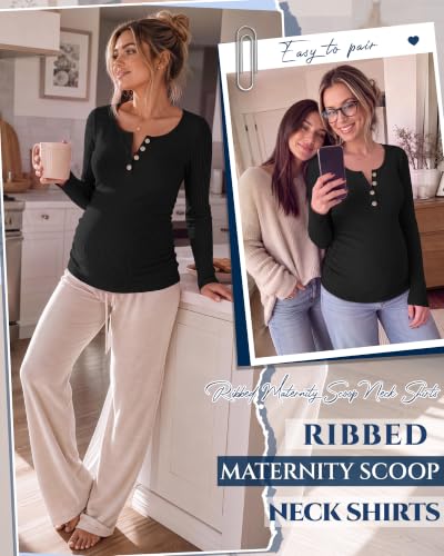 Maternity Long Sleeve Shirt Pregnancy Top - color: Black, size: Small
