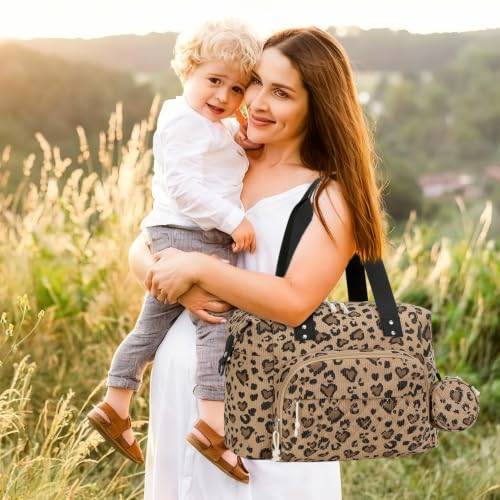 Tenot Diaper Bag Tote, Baby Bag with Pacifier Case, Leopard Print - color: Leopard Print