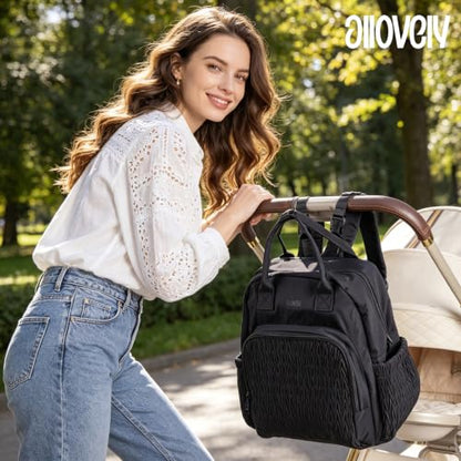 Large Capacity Diaper Bag Backpack with Insulated Pockets,Black - color: Black