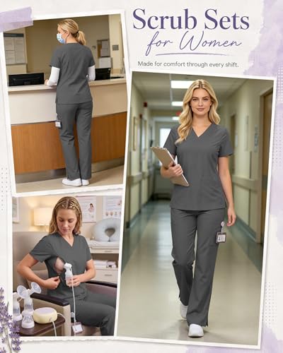 Women's Maternity Scrub Top Pant Set - color: Gray, size: Large
