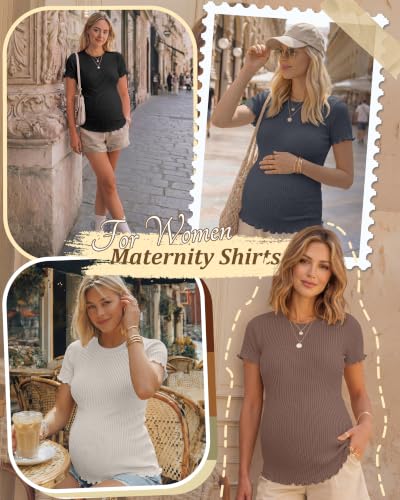 Riyiper 4 Pack Maternity Ribbed Knit Shirts for - color: Charcoal Gray, Cream, Brown, Black, size: X-Large