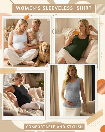 Ficerd 4 Pack Women's Maternity Tank Cotton Tops - color: Black, Light Heather Gray, White, Army Green, size: Medium