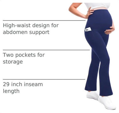 Leafigure Maternity Flare Leggings with Pockets - color: Navy, size: Medium