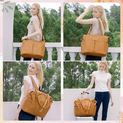 MOMINSIDE Diaper Bag Tote Convertible Diaper Bag Backpack Tote Leather - color: Biscuit