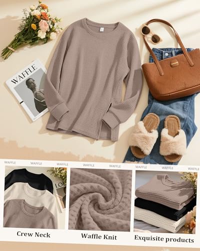 3 Pack Women's Maternity Waffle Knit Shirts - color: Khaki, Apricot, Black, size: Medium