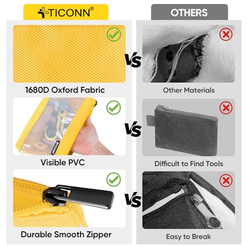TICONN 3PK Tool Pouches with Zipper, Waterproof 1680D Oxford Small Tool Bag - size: Clear, 3 Pack Combo