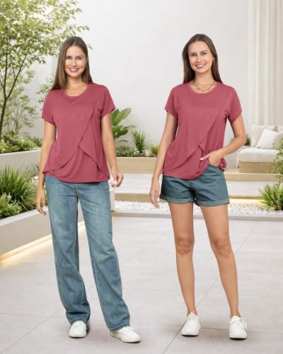 Rnxrbb 3 Pack Nursing Tops for Women Maternity Breastfeeding Shirts - color: Black&beige&deep Pink, size: Medium
