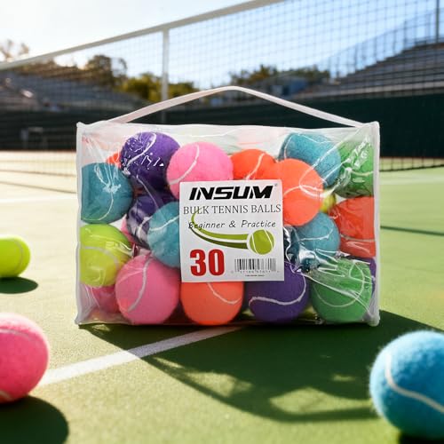 INSUM Bulk Tennis Balls, Extra Duty Practice Balls with Mesh Bag - color: Mixed, size: 30 Pack