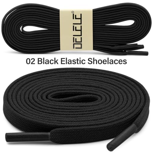 DELELE Flat Elastic Shoe Laces: Stretch Shoelaces for Sneakers 2 Pairs - color: 02 Black, size: 47 Inch (120cm)