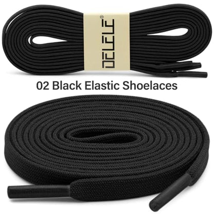 DELELE Flat Elastic Shoe Laces: Stretch Shoelaces for Sneakers 2 Pairs - color: 02 Black, size: 47 Inch (120cm)