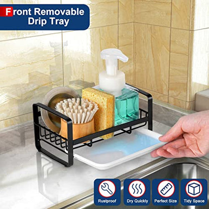 HULISEN Kitchen Sponge Holder, 304 Stainless Steel Sink Caddy, Black - color: Black, size: Medium