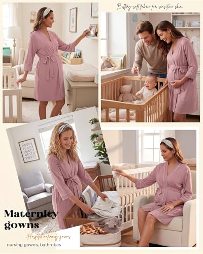 Cutecrop 2 Pack Maternity Nursing Robe Delivery Gown - color: Black, Pink, size: Medium