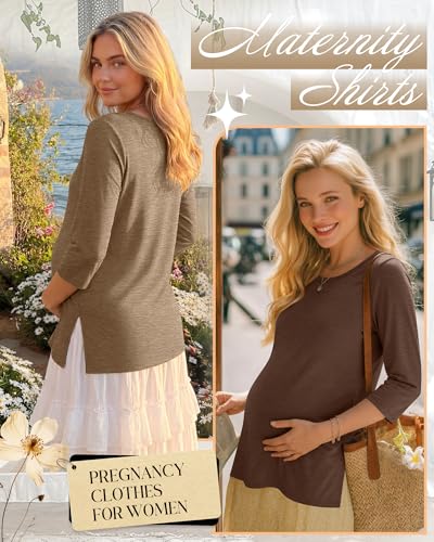 3 Pack Women's 3/4 Sleeve Maternity Loose Crewneck Tops - color: Cream, Khaki, Coffee Grey, size: XX-Large