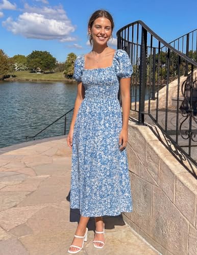 ZESICA Womens 2026 Summer Boho Floral Ruffle Maxi Dress - color: Blue2, size: Medium