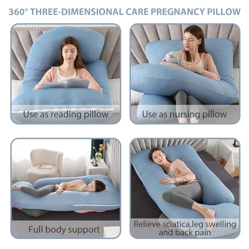 BATTOP Pregnancy Pillows for Sleeping- U Shaped Full Body Maternity Pillow, Pregnancy Pillow for Side Sleepers with Removable Cooling Cover, Supports Back, Hips, Belly & Legs (Cooling Blue) - color: Cooling Blue