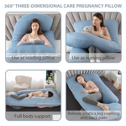 BATTOP Pregnancy Pillows for Sleeping- U Shaped Full Body Maternity Pillow, Pregnancy Pillow for Side Sleepers with Removable Cooling Cover, Supports Back, Hips, Belly & Legs (Cooling Blue) - color: Cooling Blue