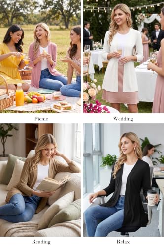 Bettysays Cardigan for Women 3/4 Sleeves Open Front Spring Summer Lightweight Cute Flowy Skirt Hem Cardigans - color: C-04 Beige, size: Small