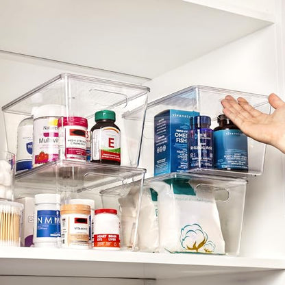 Vtopmart 6 Pack Clear Stackable Storage Bins with Lids and Handles, Large - size: L( 11"L x 7.5"W x 6"H)