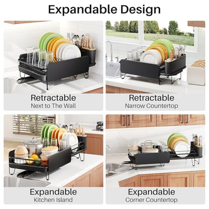SNTD Large Dish Drying Rack for Kitchen Counter, Expandable, Black - color: Black