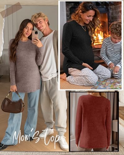 3 Pack Maternity Shirts Pregnancy Sweaters Tunic Tops - color: Brick Red, Coffee, Black, size: Large