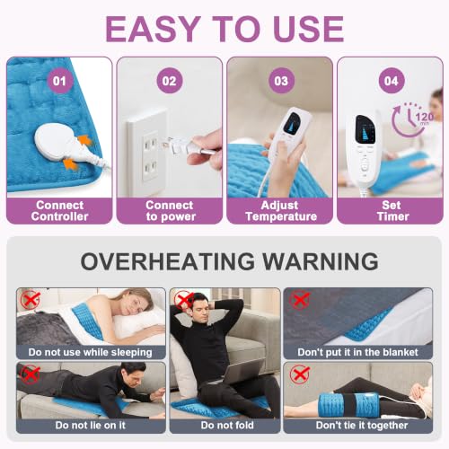 Heating Pad,Electric Heating Pads,Heating Pad for Back,Blue,24x20 Inch - color: Blue, size: 24x20 Inch