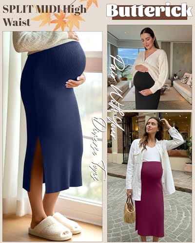 Neer 3 Pack Women's Ribbed Knit Maternity Skirts - color: Fuchsia, Navy Blue, Black, size: Medium