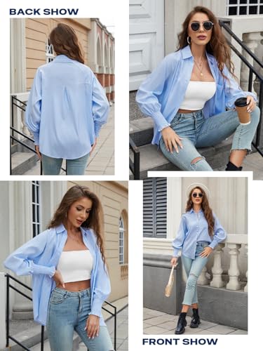 Womens Striped Oversized Button Down Shirts Long Sleeve Blouse Top - color: 1-blue White Striped, size: Small