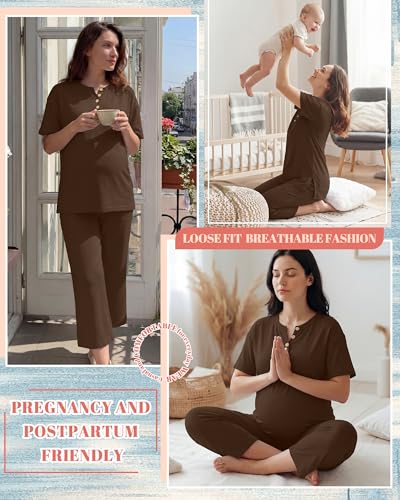 2 Piece Maternity Outfit for Women - color: Coffee, size: Small