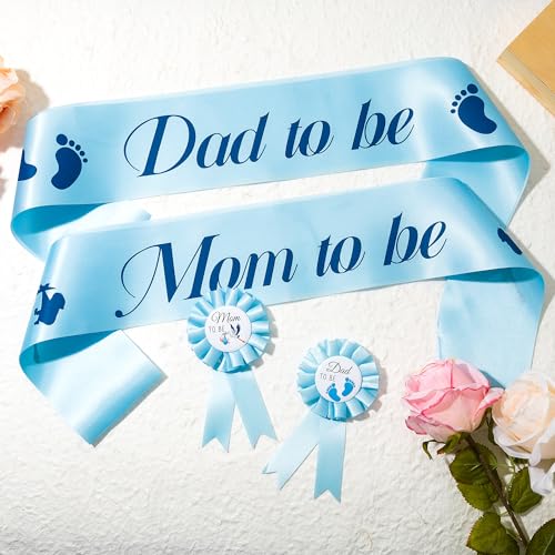4Pcs Stork Maternity Sash Set for Mom to Be & Dad to Be Baby Shower