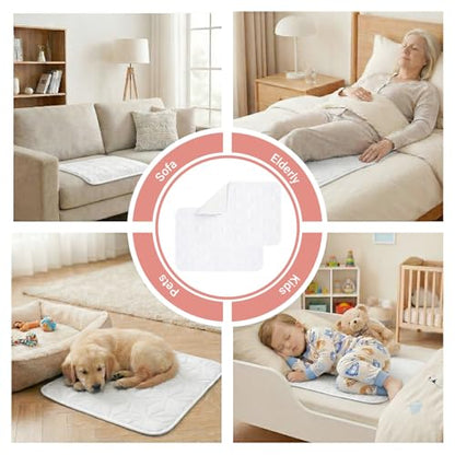 2 Pack Quilted Bed Pads Washable Waterproof 18x24 Inch White - color: White, size: 18"x24"