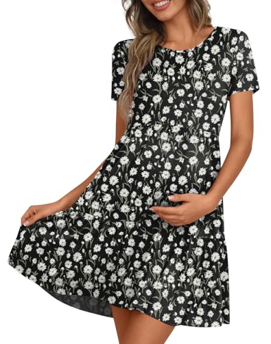 Women's Maternity Dress Summer Short Sleeve Pregnancy Dresses - color: Black-white Daisy, size: Medium