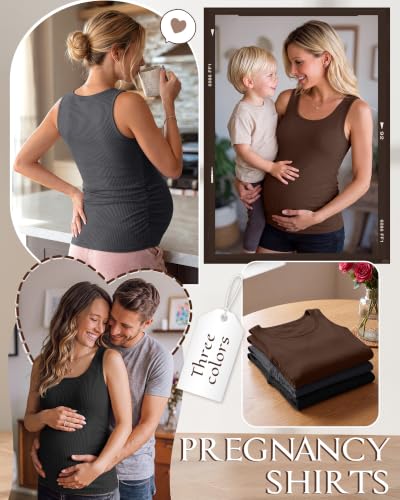 Riyiper 3 Pack Women's Maternity Tank Tops - color: Black, Coffee, Dark Gray, size: Large