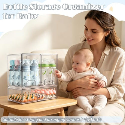 Baby Bottle Organizer with Hooks - 3 Pack Stackable Storage Drawer - color: 3PCS-2 High+1 Wide