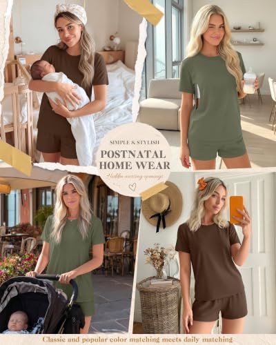 Riyiper 2 Packs Women's Nursing Pajamas Set - color: Gray Green, Brown, size: Small