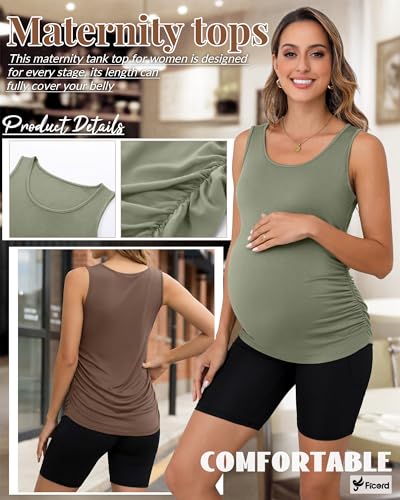 Ficerd 4 Pcs Womens Maternity Sleeveless Tank Tops - color: Black, White, Army Green, Coffee, size: X-Large