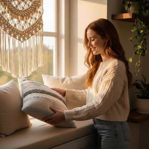 Boho Throw Pillow Covers 18x18 Set of 2 Grey Blue White - color: Grey Blue White Stripe, size: 18" x 18" (Pack of 2)