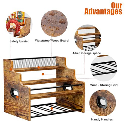KLM 4-Tier Liquor Bottle Display Shelf,Rustic Brown Bottle Organizer - color: Brown