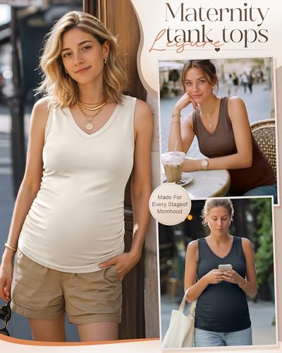 3 Pack Maternity Tank Tops - color: Charcoal Gray, Beige, Brown, size: Medium