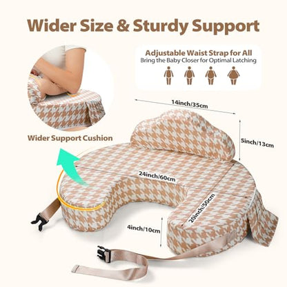 Nursing Pillow for Breastfeeding, with Safety Fence, Removable Cover - color: Houndstooth