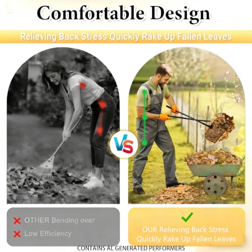 Long Handle Metal Leaf Grabber Rake, Lightweight Leaf Collector for Yard Work, No Bending, Easy Assembly, Labor-Saving Leaf Grabber for Lawn Shrub Debris, Grass & Yard Garbage Cleaning