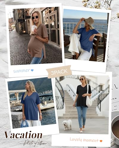 Ficerd 3 Pack Women's Maternity Shirts - color: Black, Coffee, Hazy Blue, size: Medium