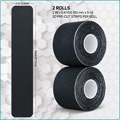 Care Science Waterproof Black Kinesiology Tape, 40 Precut Strips, 2 Rolls - color: Black Precut